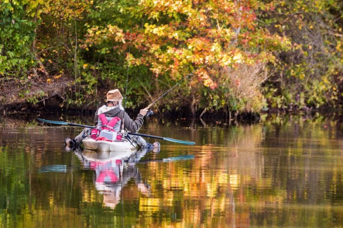 fishing in a kayak